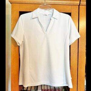 Lady Hagen Essentials White S/S V-Neck Shirt Size L 100% Poly